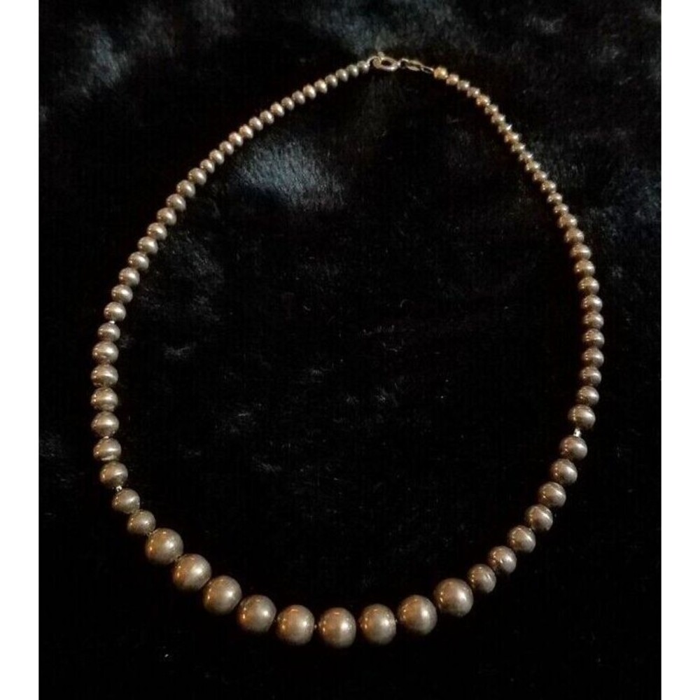 Sterling Silver Beaded Necklace, Graduated Beads Choker, Antique Vintage Jewelry
